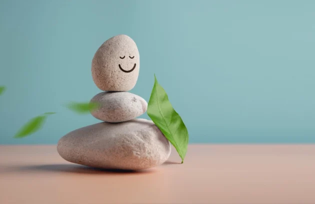 Enjoying Life Harmony and Positive Mind Concept Stack of Stable Pebble Stone with Smiling Face
