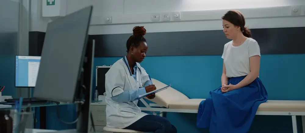 Medical specialist discussing healthcare system and treatment