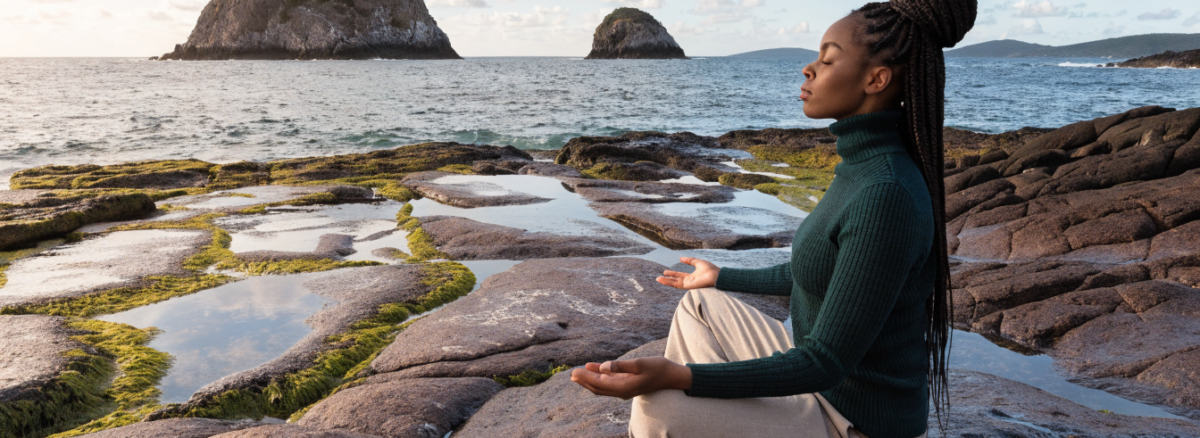 mindfulness practices mental health treatment — editorial photograph, wide landscape composition