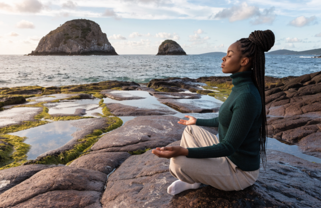 mindfulness practices mental health treatment — editorial photograph, wide landscape composition