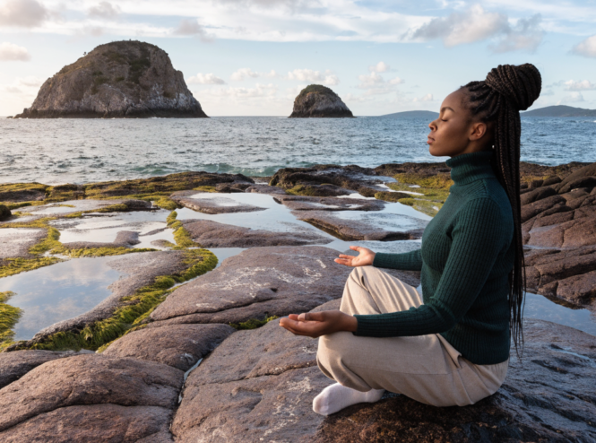 mindfulness practices mental health treatment — editorial photograph, wide landscape composition